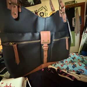 Rosetti Black and Brown Shoulder Bags with Gold Hardware